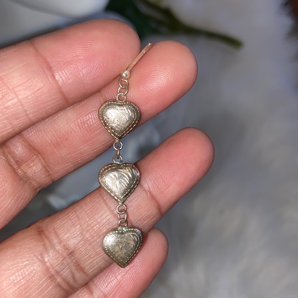 Sterling Silver Dangling Heart Earrings - Picture 11 of 17